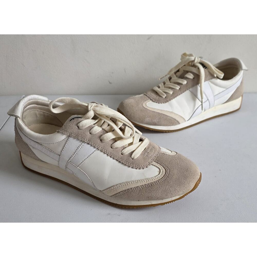 Tory Burch Hank Logo Leather Suede Lace Up Sneakers White Beige Size 10 - Picture 10 of 10